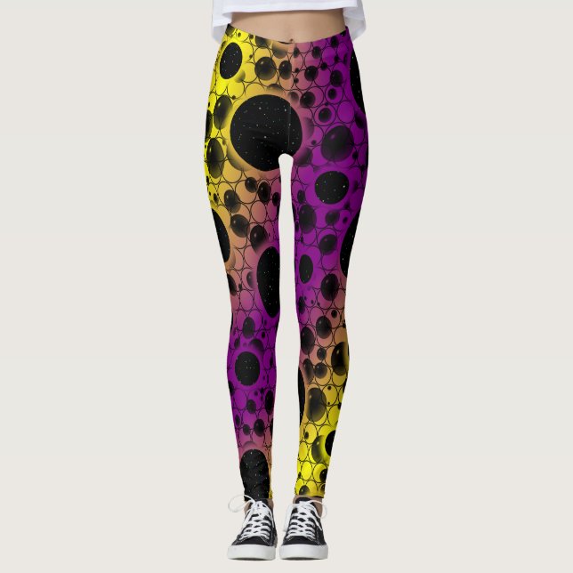 Leggings Bulles d'espace tachetées - Violet/Jaune (Devant)