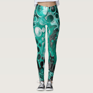 Leggings Bulles turquoises et noires Cellules d'art fluides