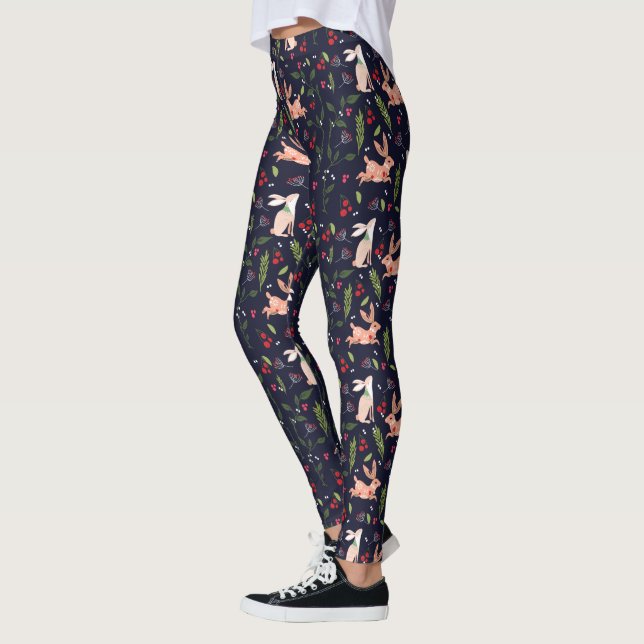 Leggings Bunnies d'art populaire scandinave (Gauche)