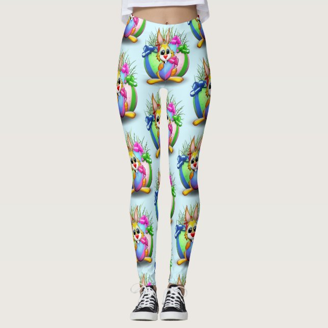 Leggings Bunny de Pâques drôle et caractère mignon Biting u (Devant)