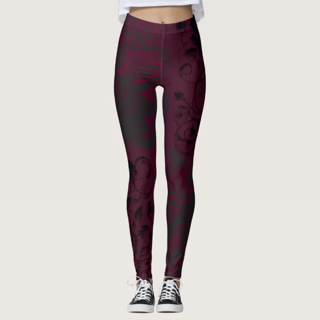 Leggings Burgundy & Black Dark Garden Gothique Glam (Devant)
