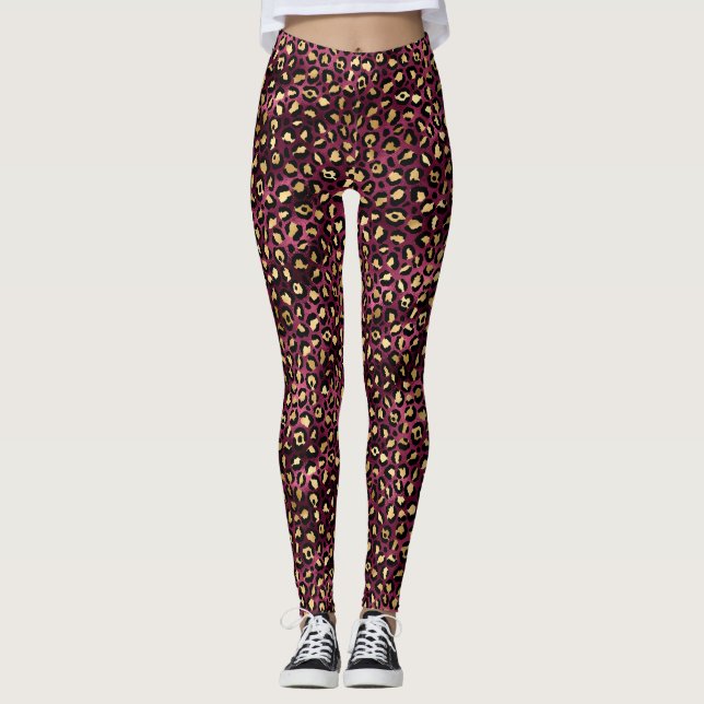 Leggings Burgundy et Gold Leopard Series Design 1 (Devant)