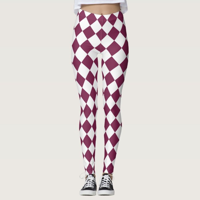 Leggings Burgundy White Checker Diamond Pattern (Devant)