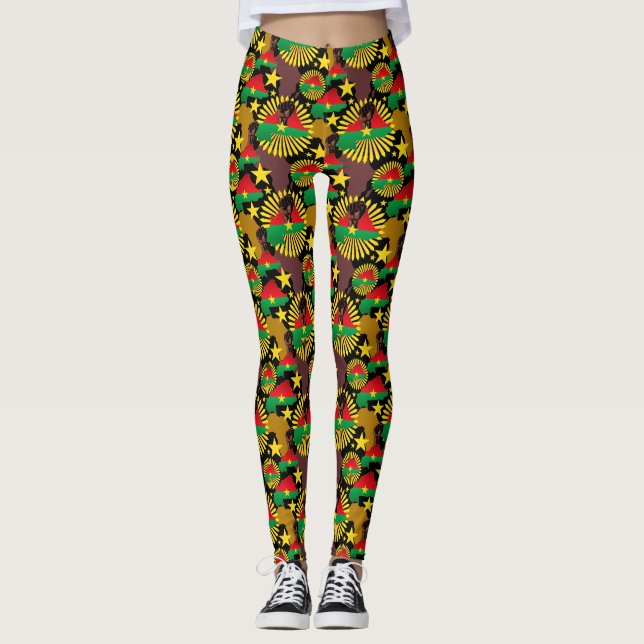 Leggings Burkina Faso Carte, drapeau et première révolution (Devant)
