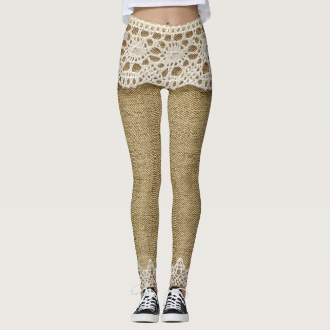 Leggings Burlap, dentelle texture tissu. (Devant)
