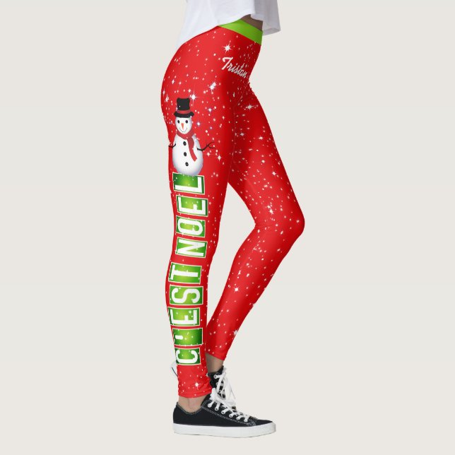 Leggings C EST NOEL Snowman Noël avec votre nom sur RED (Droite)