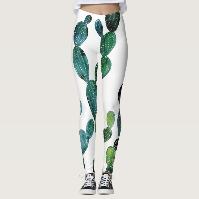 Leggings Cactus Craze : Tendance de l'aquarelle tropicale (Devant)