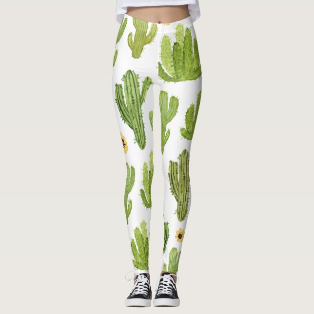Leggings Cactus du désert vert : Aquarelle transparente (Devant)