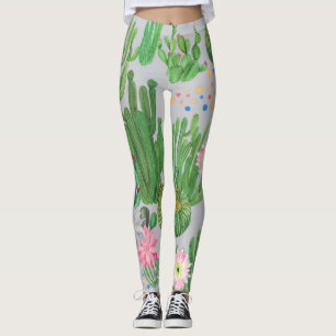 Leggings Cactus et fleurs, aquarelle peinture transparente.
