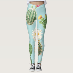 Leggings Cactus, fleurs roses : décor clair