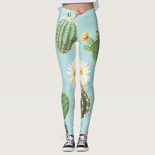 Leggings Cactus, fleurs roses : décor clair (Devant)
