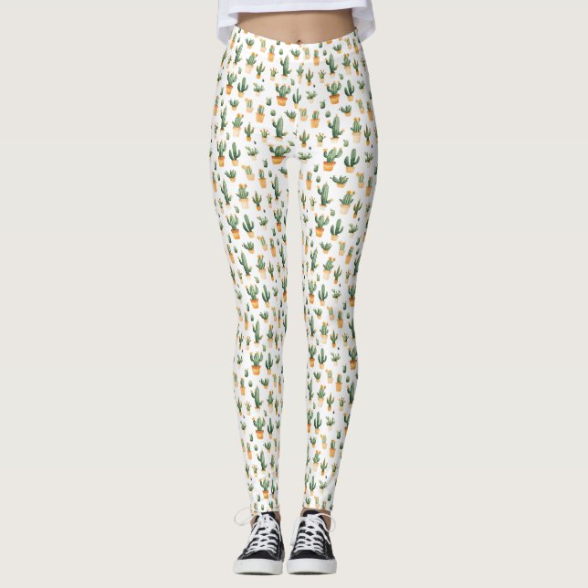 Leggings Cactus pointillés sur blanc (Devant)