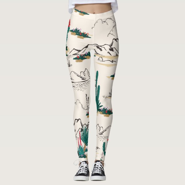 Leggings Cactus Succulents : Flore Vintage du désert. (Devant)