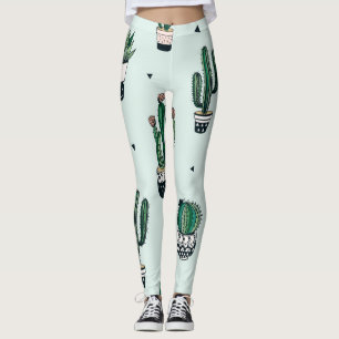 Leggings Cactus-succulents, motif sans couture dessiné à la