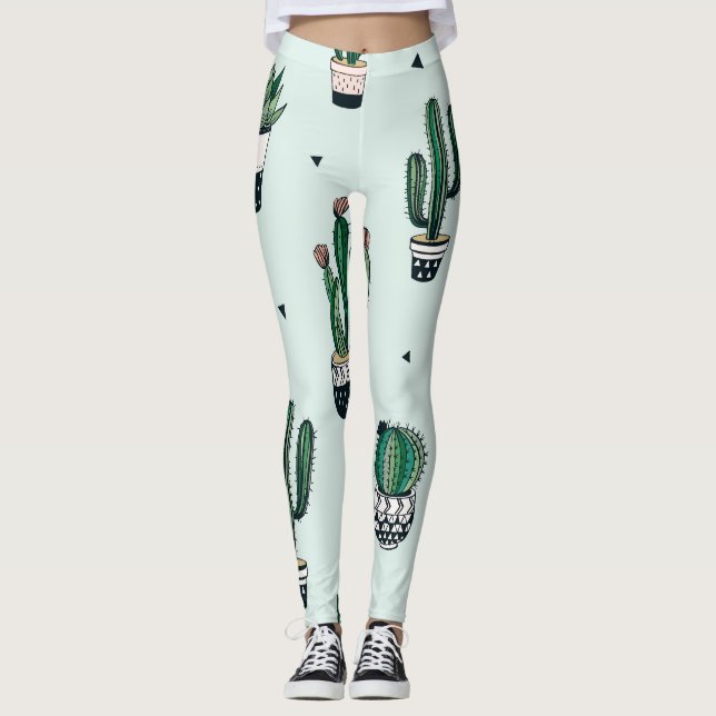 Leggings Cactus-succulents, motif sans couture dessiné à la (Devant)