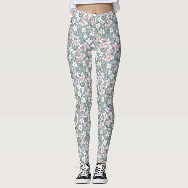 Leggings Cadeau d'anniversaire | Fleur rose et blanche tran (Devant)