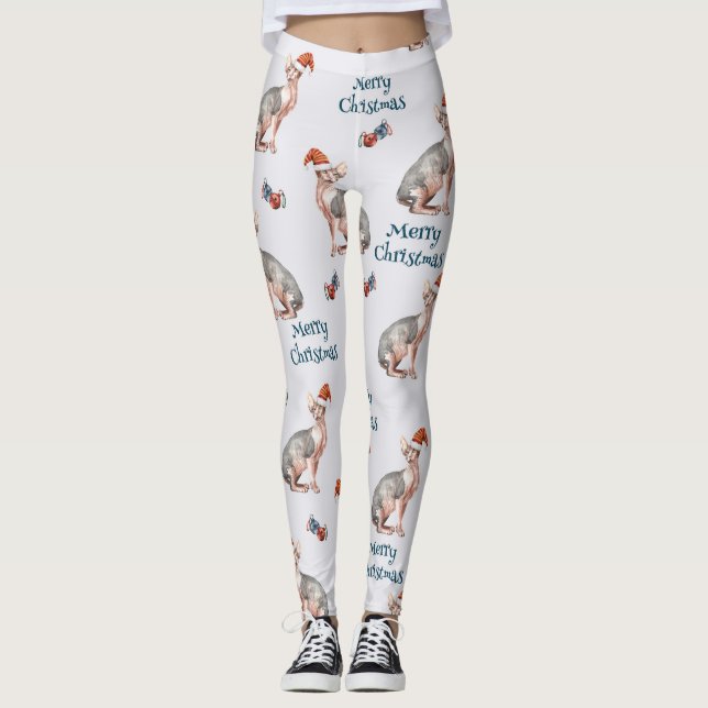 Leggings Cadeau de Noël Sphynx Chat, Décor de Noël (Devant)