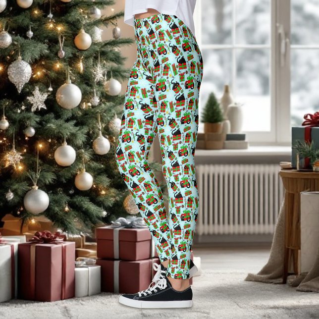 Leggings Cadeaux de Noël de Chat Noir. (Créateur téléchargé)