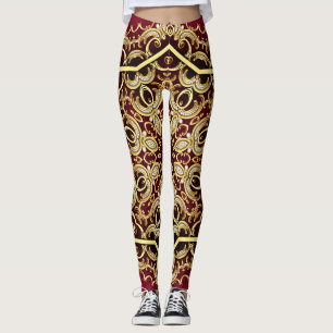 Leggings Cadre élégant : perle et or.