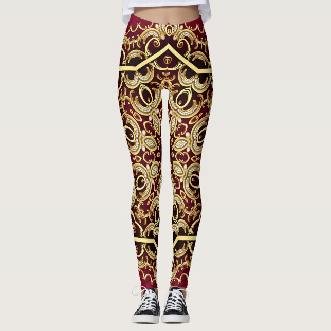 Leggings Cadre élégant : perle et or. (Devant)