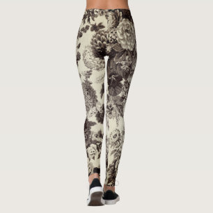 Leggings Café noir blanc et crème Vintage toile florale