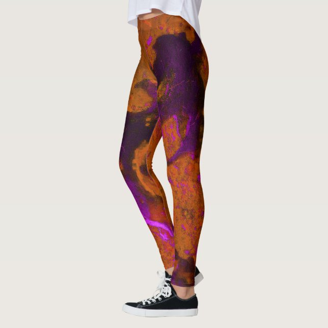 Leggings Calcaire Abstrait dans les violets et l'orange brû (Gauche)