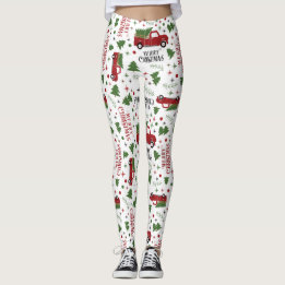 Leggings Camion rouge vintage avec sapin de Noël
