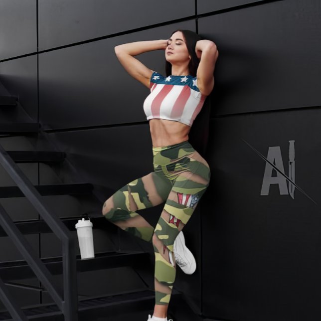 Leggings Camo vert, motif tigre, drapeau de tatouage améric (Créateur téléchargé)