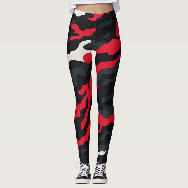 Leggings Camouflage blanc gris rouge Motif Camo (Devant)