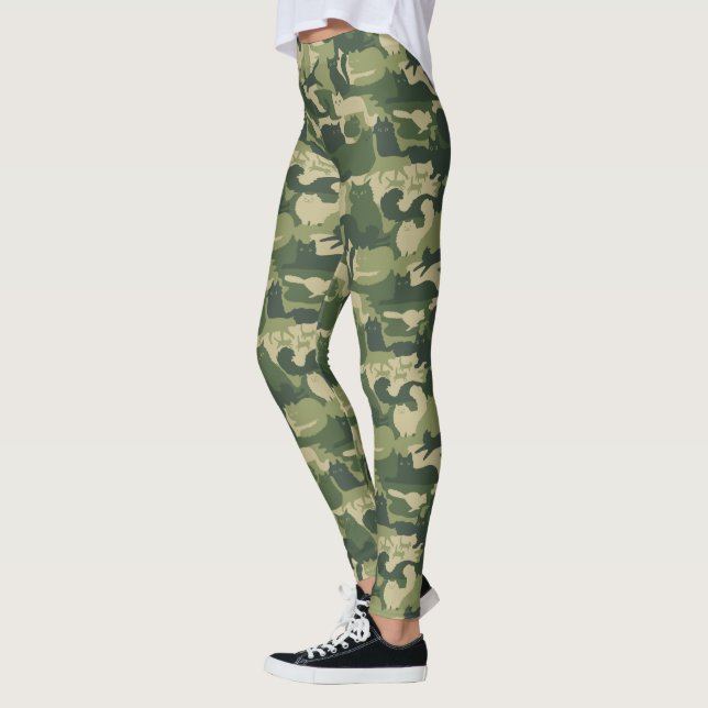 Leggings Camouflage Chats Motif Armée Green Kitty Cats Camo (Gauche)