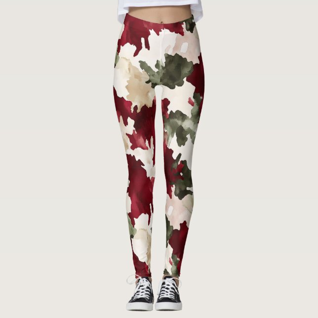 Leggings Camouflage Crème Rouge Vert (Devant)