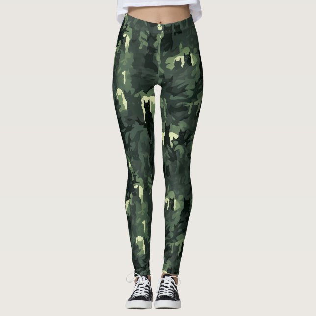 Leggings Camouflage de chat vert foncé (Devant)