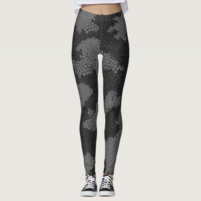 Leggings Camouflage d'élégance moderne noir et gris (Devant)