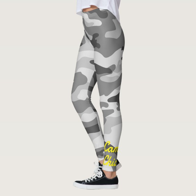 Leggings Camouflage Fille Noir & Blanc Monogramme Jaune | (Gauche)