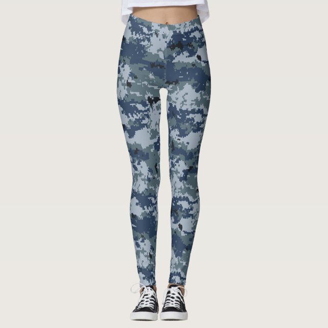 Leggings Camouflage gris bleu, jambes des femmes (Devant)