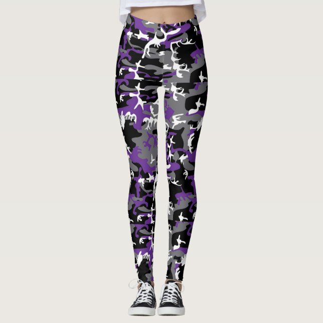 Leggings Camouflage gris violet Jambes des femmes (Devant)