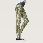 Leggings camouflage militaire vert blanc & gris strié<br><div class="desc">Légendes de camouflage militaire vert avec bande blanche et grise des deux côtés</div>