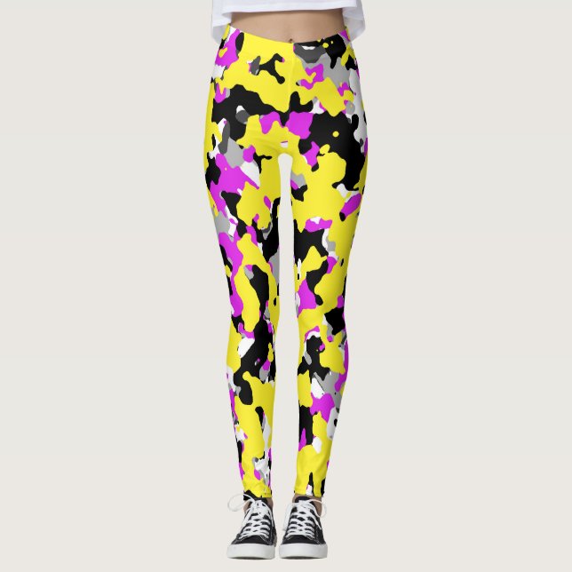Leggings Camouflage noir rose jaune Motif Camo (Devant)