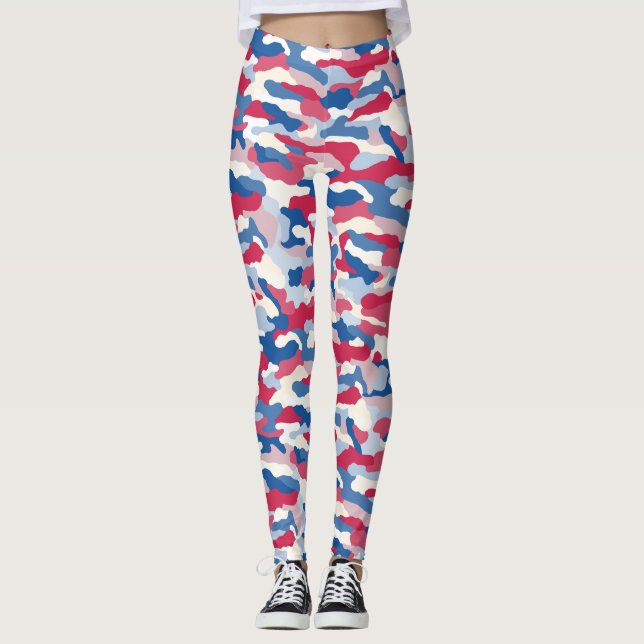 Leggings Camouflage rouge blanc et bleu (Devant)