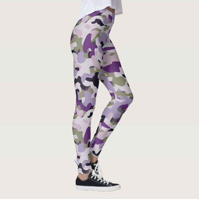 Leggings Camouflage violet Lavande Motif Camo vert (Droite)