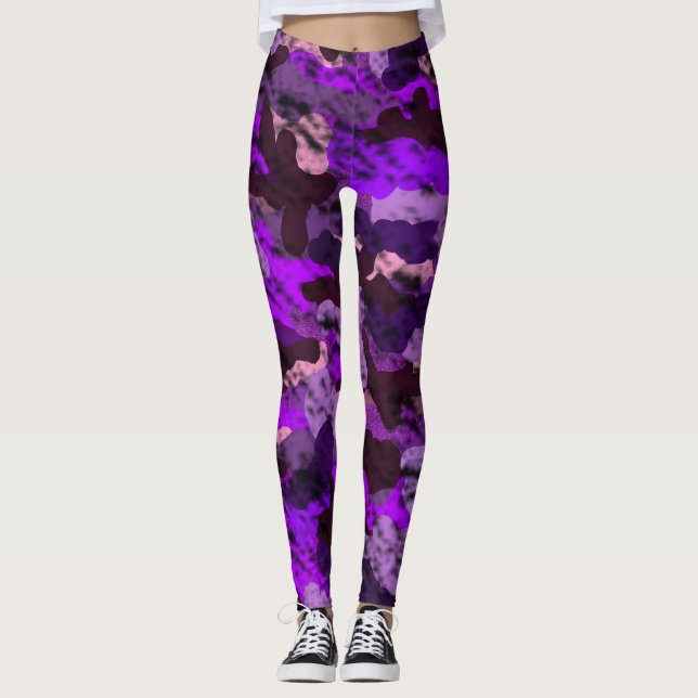 Leggings camouflage violet pour femmes (Devant)