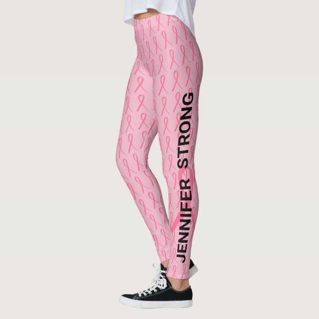Leggings Cancer du sein rose Faites votre nom Double ruban (Gauche)