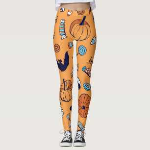 Leggings Candy Crâne Citrouille chauve Motif sans couture.