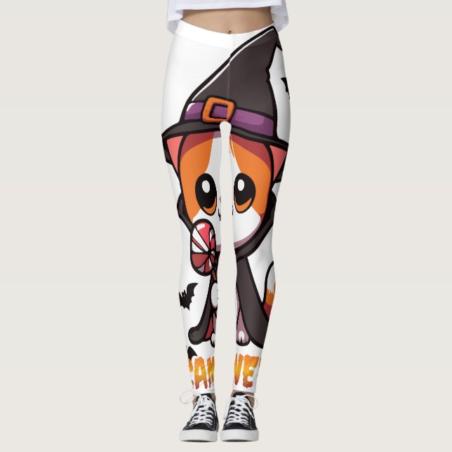 Leggings candyween - chatte sorcière halloween (Devant)
