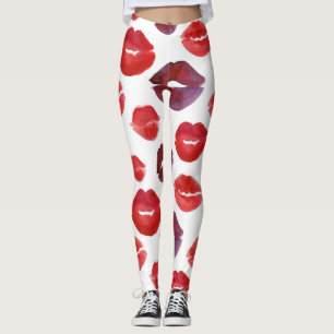 Leggings Canne à lèvres Valentine, Aquarelle Impression tra