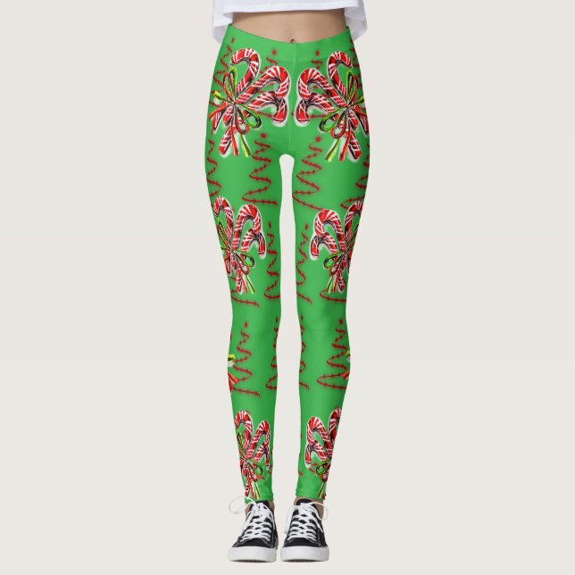 Leggings Canne à sucre abstraite pour les vacances de Noël (Devant)
