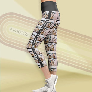 Leggings Capri 4 Collage photo avec texte personnalisé sur les cô