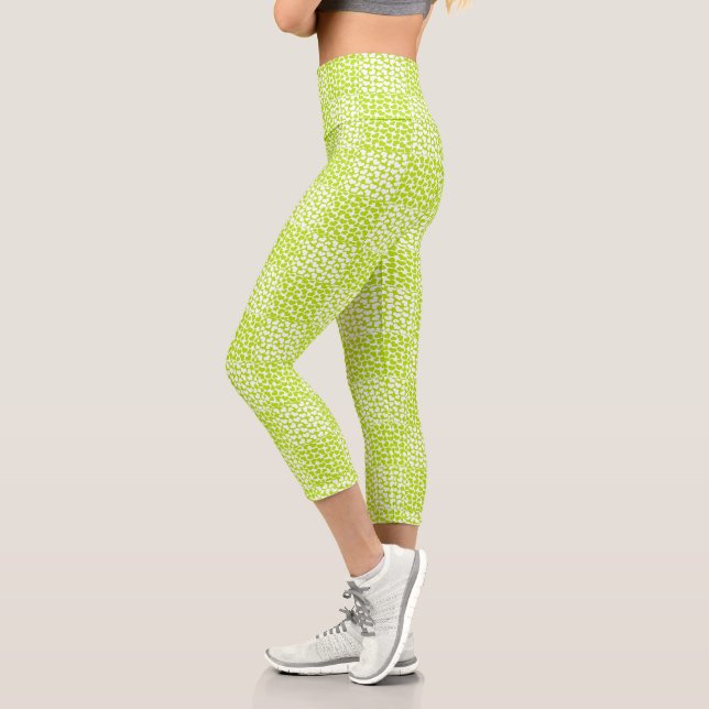 Leggings Capri à damiers Amour en Lime Vert et Blanc (Gauche)