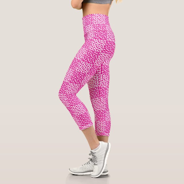 Leggings Capri à damiers Amour en Magenta et Blanc (Gauche)