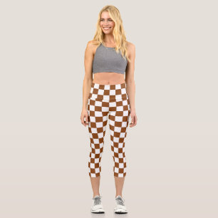 Leggings Capri à damiers Brown et blanc